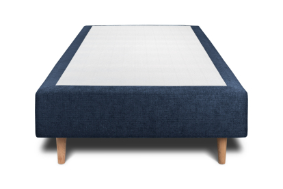 Lit 90x200 cm - Sommier tapissier H35 cm + tête de lit capitonnée - Tissu Toile natté Bleu Océan
