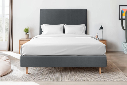 Lit 140x190 cm - Sommier tapissier H35 cm + tête de lit tapissée - Tissu Velours Gris Anthracite