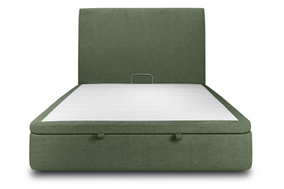 Lit coffre 200x200 cm avec Tête de lit tapissée - Tissu Toile natté Vert Kaki