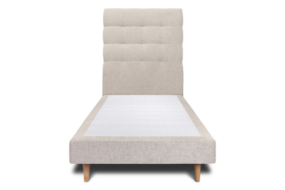 Lit 90x190 cm - Sommier tapissier H29 cm + tête de lit capitonnée - Tissu Toile natté Beige Clair