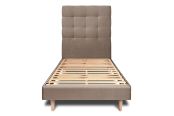 Lit 90x190 cm - Sommier à lattes H29 cm + tête de lit capitonnée - Tissu Velours Taupe