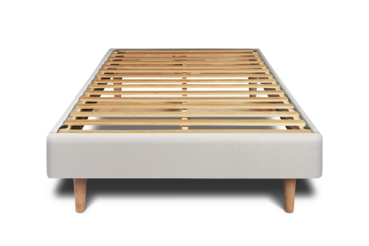 Lit 90x200 cm - Sommier à lattes H29 cm + tête de lit tapissée - Tissu Velours Gris Clair