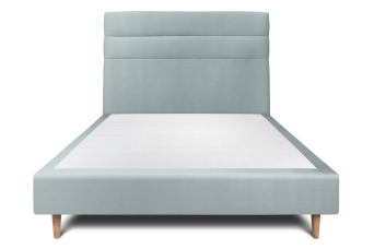 Lit 160x200 cm - Sommier tapissier H35 cm + tête de lit à lignes - Tissu Velours Gris Bleuté