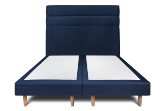 Lit 2x 100x200 cm - Sommier tapissier H29 cm + tête de lit à lignes - Tissu Velours Bleu Océan