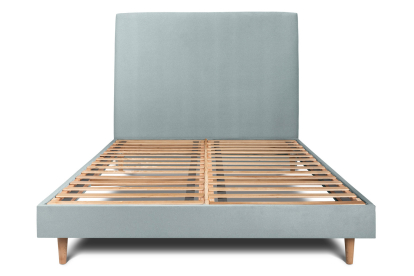 Lit 200x200 cm - Sommier à lattes H29 cm + tête de lit tapissée - Tissu Velours Gris Bleuté