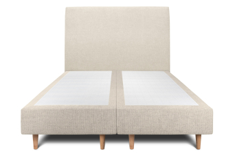 Lit 2x 90x200 cm - Sommier tapissier H35 cm + tête de lit tapissée - Tissu Toile natté Beige Clair