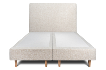 Lit 2x 90x200 cm - Sommier tapissier H35 cm + tête de lit tapissée - Tissu Bouclette Beige Clair