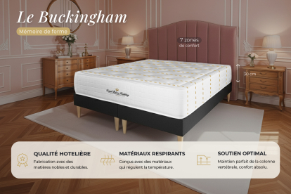 Ensemble Matelas Sommier 140x190 cm - Sommier Blanc (déjà monté) - Buckingham