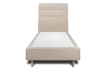 Lit 90x190 cm - Sommier tapissier H35 cm + tête de lit à lignes - Tissu Toile natté Beige Brun