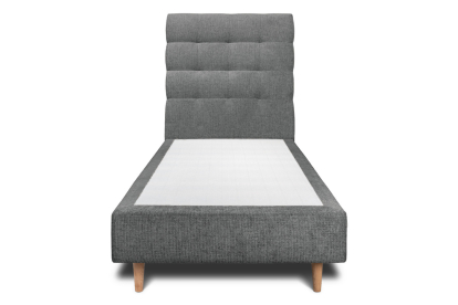 Lit 90x200 cm - Sommier tapissier H35 cm + tête de lit capitonnée - Tissu Toile natté Gris Anthracite