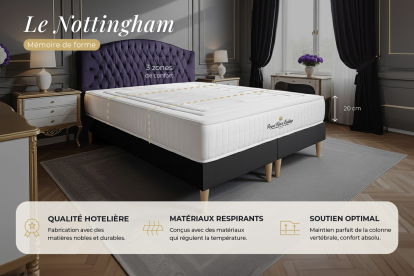 Ensemble Matelas Sommier 140x200 cm - Sommier Blanc (déjà monté) - Nottingham