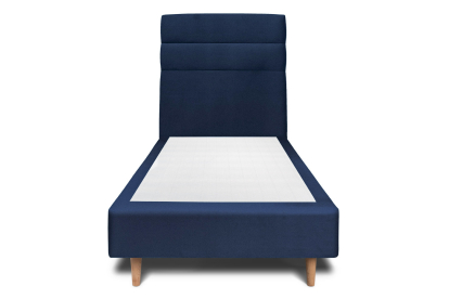 Lit 90x190 cm - Sommier tapissier H35 cm + tête de lit à lignes - Tissu Velours Bleu Océan