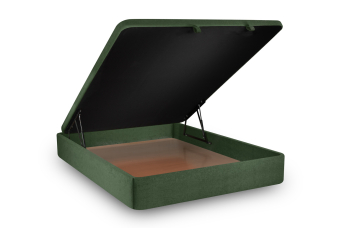 Lit coffre 180x200 cm avec Tête de lit capitonnée - Tissu Toile natté Vert Kaki