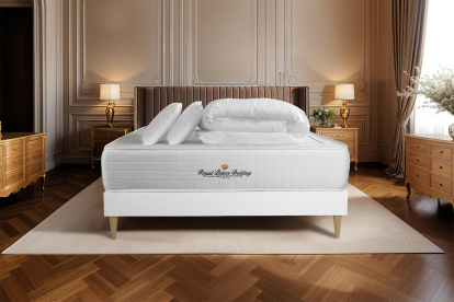 Pack lit complet 140x200 cm - Matelas + Sommier Blanc (en kit) + 2 oreillers + Couette - Windsor