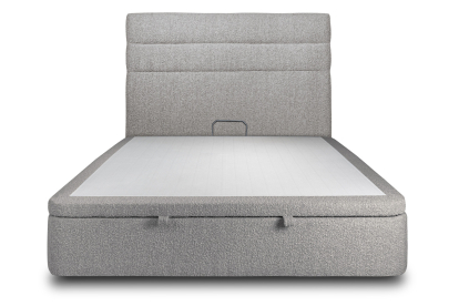 Lit coffre 160x200 cm avec Tête de lit à lignes - Tissu Bouclette Gris