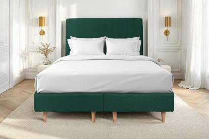 Lit 2x 100x200 cm - Sommier tapissier H35 cm + tête de lit tapissée - Tissu Velours Vert
