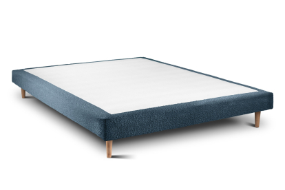 Lit 140x200 cm - Sommier tapissier H29 cm + tête de lit capitonnée - Tissu Bouclette Bleu