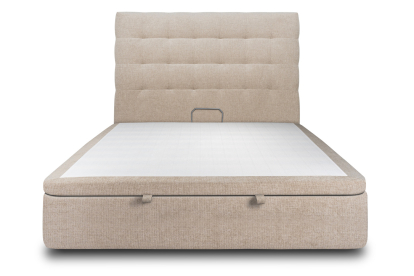 Lit coffre 160x200 cm avec Tête de lit capitonnée - Tissu Toile natté Beige Brun