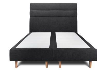 Lit 2x 80x200 cm - Sommier tapissier H35 cm + tête de lit à lignes - Tissu Toile natté Noir