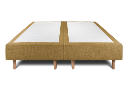 Lit 2x 100x200 cm - Sommier tapissier H35 cm + tête de lit à lignes - Tissu Toile natté Jaune