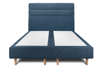 Lit 2x 90x200 cm - Sommier tapissier H35 cm + tête de lit à lignes - Tissu Toile natté Bleu Océan