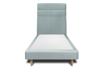 Lit 90x200 cm - Sommier tapissier H29 cm + tête de lit à lignes - Tissu Velours Gris Bleuté