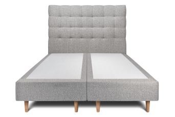 Lit 2x 100x200 cm - Sommier tapissier H35 cm + tête de lit capitonnée - Tissu Bouclette Gris