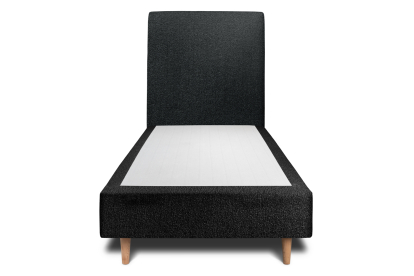 Lit 90x190 cm - Sommier tapissier H35 cm + tête de lit tapissée - Tissu Bouclette Noir