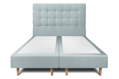 Lit 2x 80x200 cm - Sommier tapissier H35 cm + tête de lit capitonnée - Tissu Velours Gris Bleuté