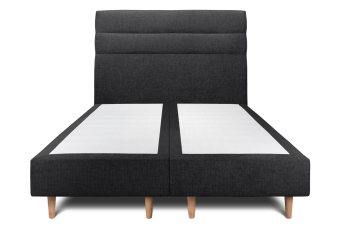 Lit 2x 90x200 cm - Sommier tapissier H35 cm + tête de lit à lignes - Tissu Toile natté Noir