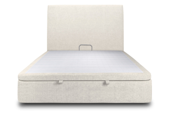 Lit coffre 140x200 cm avec Tête de lit tapissée - Tissu Toile natté Beige Clair