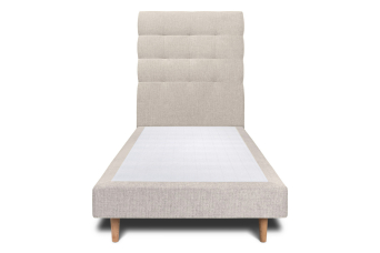Lit 90x200 cm - Sommier tapissier H29 cm + tête de lit capitonnée - Tissu Toile natté Beige Clair