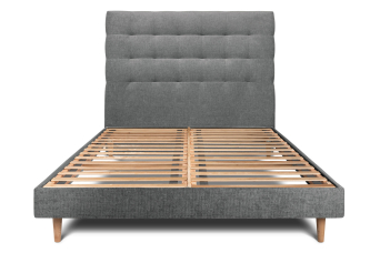 Lit 200x200 cm - Sommier à lattes H29 cm + tête de lit capitonnée - Tissu Toile natté Gris Anthracite