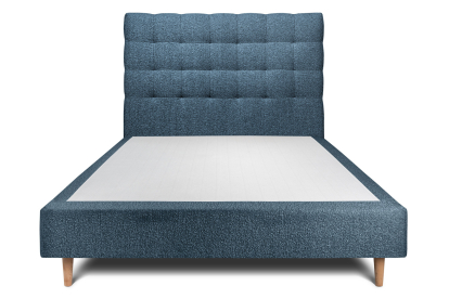 Lit 140x200 cm - Sommier tapissier H35 cm + tête de lit capitonnée - Tissu Bouclette Bleu
