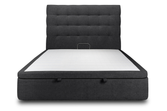 Lit coffre 200x200 cm avec Tête de lit capitonnée - Tissu Toile natté Noir