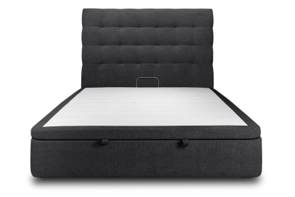 Lit coffre 200x200 cm avec Tête de lit capitonnée - Tissu Toile natté Noir
