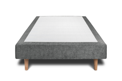 Lit 90x200 cm - Sommier tapissier H29 cm + tête de lit capitonnée - Tissu Toile natté Gris Anthracite