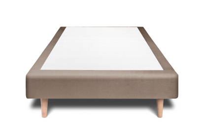 Lit 90x200 cm - Sommier tapissier H29 cm + tête de lit à lignes - Tissu Velours Taupe