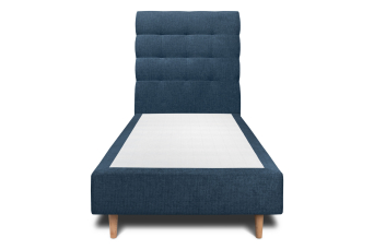 Lit 90x200 cm - Sommier tapissier H35 cm + tête de lit capitonnée - Tissu Toile natté Bleu Océan