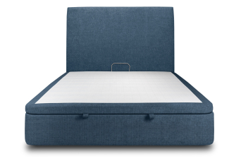 Lit coffre 160x200 cm avec Tête de lit tapissée - Tissu Toile natté Bleu Océan