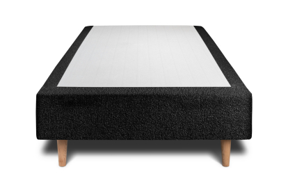 Lit 90x200 cm - Sommier tapissier H35 cm + tête de lit à lignes - Tissu Bouclette Noir