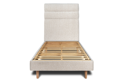 Lit 90x200 cm - Sommier à lattes H29 cm + tête de lit à lignes - Tissu Bouclette Beige Clair