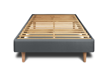 Lit 90x190 cm - Sommier à lattes H29 cm + tête de lit à lignes - Tissu Velours Gris Anthracite