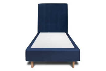 Lit 90x200 cm - Sommier tapissier H35 cm + tête de lit tapissée - Tissu Velours Bleu Océan