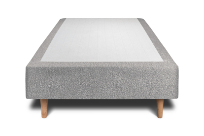 Lit 90x190 cm - Sommier tapissier H35 cm + tête de lit à lignes - Tissu Bouclette Gris