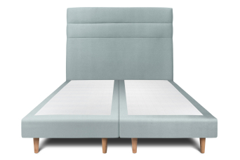 Lit 2x 100x200 cm - Sommier tapissier H29 cm + tête de lit à lignes - Tissu Velours Gris Bleuté