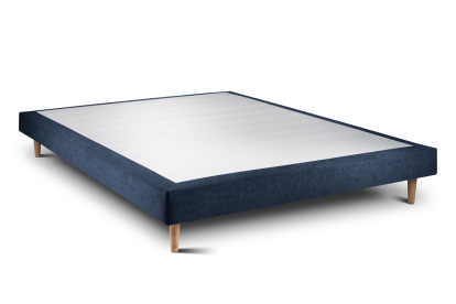 Lit 140x190 cm - Sommier tapissier H29 cm + tête de lit capitonnée - Tissu Toile natté Bleu Océan