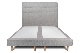 Lit 2x 100x200 cm - Sommier tapissier H29 cm + tête de lit à lignes - Tissu Bouclette Gris