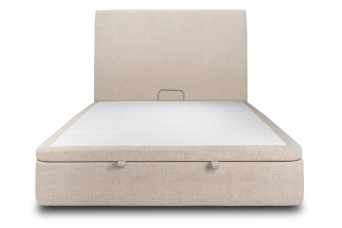 Lit coffre 160x200 cm avec Tête de lit tapissée - Tissu Toile natté Beige Brun