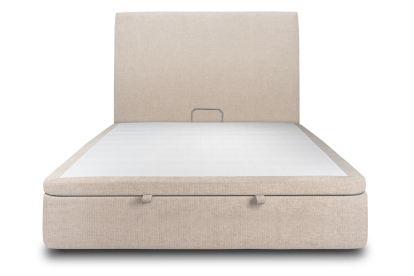 Lit coffre 160x200 cm avec Tête de lit tapissée - Tissu Toile natté Beige Brun